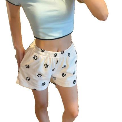 American Style Dog Feet Printed Sports Shorts Women's Summer Thin Loose Casual Outfit A- shaped Three-point Wide-leg Hot Pants