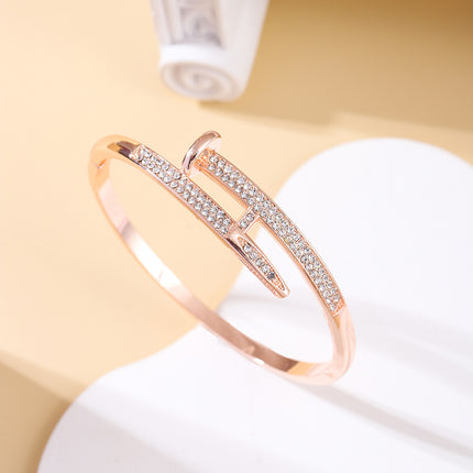 Personalized Fashionable Nail Bracelet for Women, High-End, Versatile Zinc Alloy Light Luxury Full Diamond Bracelet, Simple Buckle Bracelet