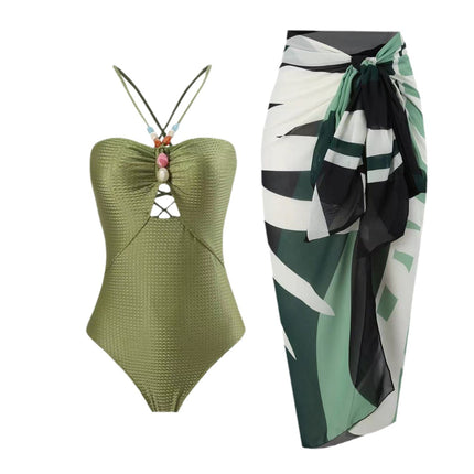 Positioning printing one-piece swimsuit women's bikini suit beach skirt belly covering slimming Amazon Southeast Asia sun protection