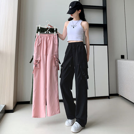 Overalls Women's Summer New Style Pendant Wide Leg Pants Slimming Retro European and American Retro Sports Drawstring High Waist Casual Pants