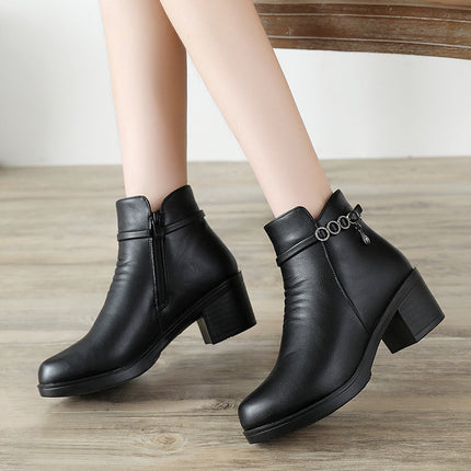 Middle Heel Winter fleece-lined Warm Cotton Shoes Middle-aged and Elderly Mother Shoes Short Boots Middle-aged Women's Shoes Autumn and Winter Winter Shoes Non-slip Leather Shoes