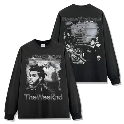 Cross-border American hip-hop potted brother The Weeknd printed short sleeve t-shirt loose crew neck hooded sweater wholesale