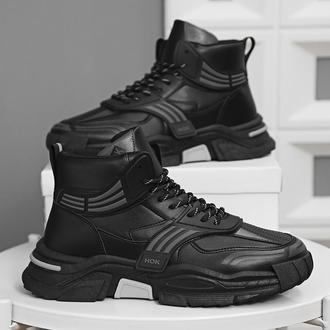 New High-Top Trendy Sneakers, Internet-Famous Leather Upper, Thick Sole, Versatile Dad Shoes