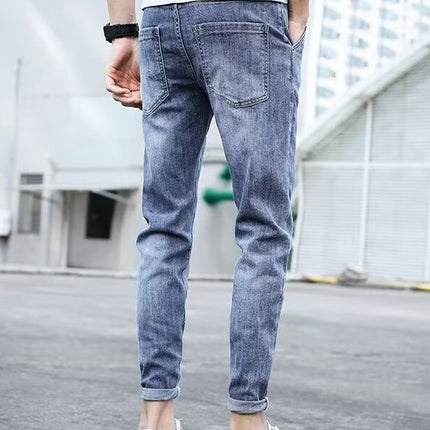 Men's Trendy Summer Thin Light-Colored Slim Fit Skinny Stretch Casual Straight Versatile Washed Jeans
