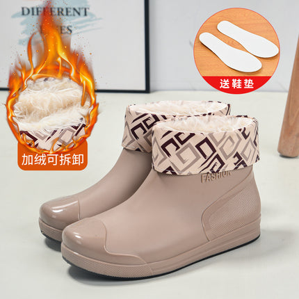 Fashionable women's rain boots low-top rain boots short non-slip fleece-lined water boots warm cover shoes comfortable wear-resistant youth comfortable