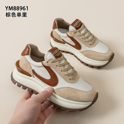 Genuine Leather Women's Shoes 2026 Spring and Autumn New Style Genuine Leather Trainers Hot-Selling Casual Sports Trendy Dad Shoes