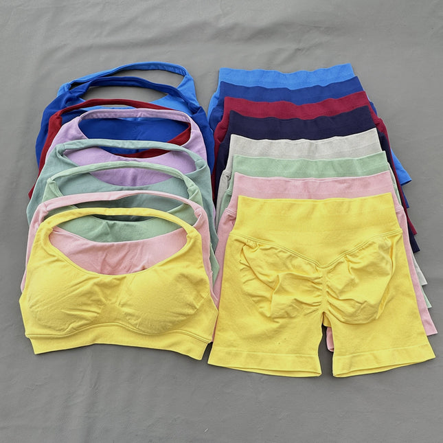 Cross-Border Seamless Fitness Underwear Sports Outdoor Quick-Drying Halter Bra Women's High Elastic Sexy Nylon with Chest Pad Ready Stock