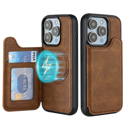 Suitable for iPhone 17 Protective Case, Apple 15 Pro Magnetic Magsafe Phone Case, Card-Insertable 14 Phone Leather Case