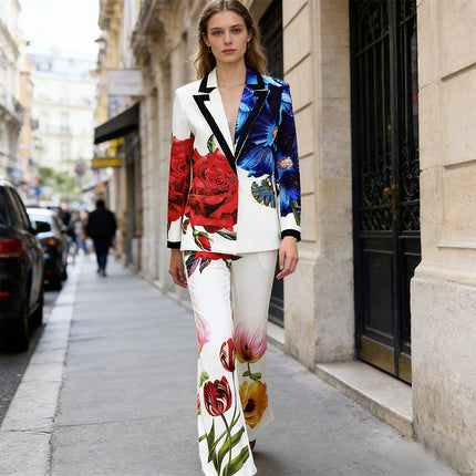 In Stock 2026 New European and American Celebrity Style Fashionable Digital Print Casual Suit Pants Set Two-Piece Set