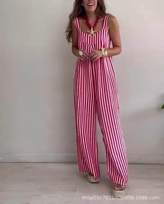 2024 New Women's Clothing Casual Loose Striped Suspender Pants Women's Clothing