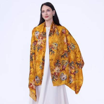 high quality jacquard satin scarf with foreign style shawl women send mother send elders autumn and winter scarf new 2024