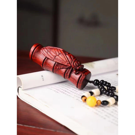 Lobular red sandalwood wood carving handle piece fortune pendant brave play piece text wealth pendant wood text play crafts