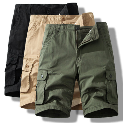 Workwear shorts men's summer new Army Green multi-pocket cotton shorts loose thin casual sports pants