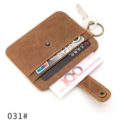 Vintage Oil Wax Leather Buckle Genuine Leather Card Holder Men's Multifunctional Cowhide Women's Coin Purse with Key Ring Driver's License Holder