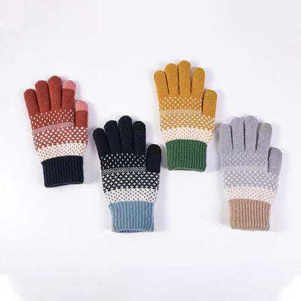 Winter Warm Anti-Freeze Fleece-Lined Touch Screen Knitted Gloves for Boys and Girls to Prevent Cold and Cute Ladies Cycling Electric Bikes to Pick up Leaks