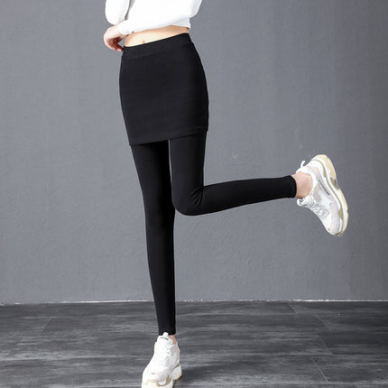 Spring and Autumn Pure Cotton Fake Two-Piece Short Skirt Knitted Leggings Women's Slim Large Size Stretch Trousers Skirt Pencil Pants
