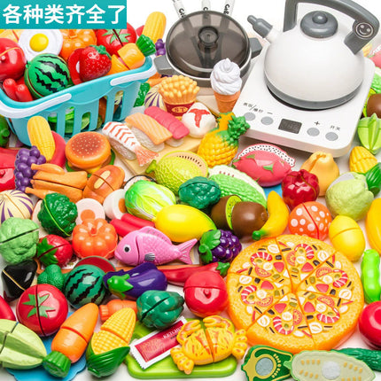 Cross-border Children's Play-house Fruit Chicing Simulation Kitchen Stove Girl Vegetable Cake Pizza Toy suit