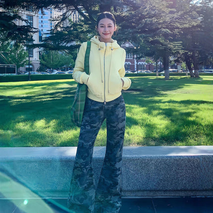 American-Style Low-Waist Retro Camouflage Sweet and Spicy Cargo Pants for Women with Back Pocket Design, Loose Straight-Leg Casual Pants Trendy