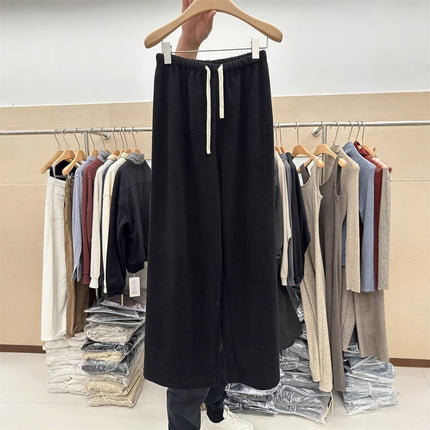 High-End Gray Straight Wide-Leg Pants for Women, Floor-Length Pants for Spring and Autum, Versatile Loose Towel Pants, Casual Drapedy Pants