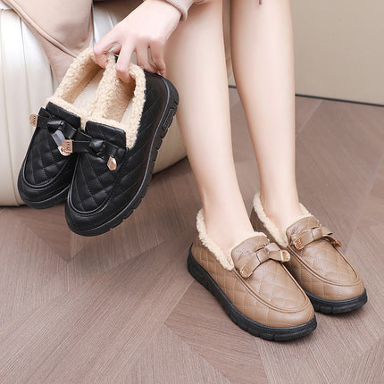 Women's Winter New Style Slip-On Cotton Shoes with Fleece Lining, Cold-Proof, Comfortable Loafers, Warm Mom Shoes