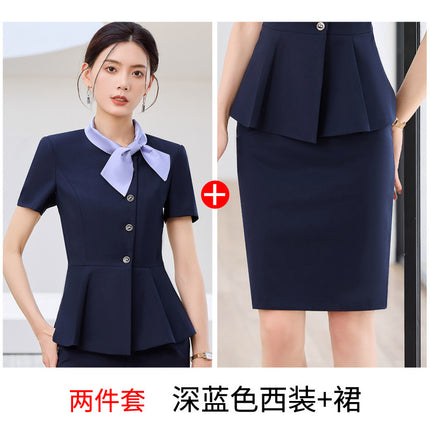 New Professional suit Women's Summer Short-sleeved Fashion Temperament Goddess Fan Jewelry Shop Beauty Salon Front Desk Reception Work Clothes