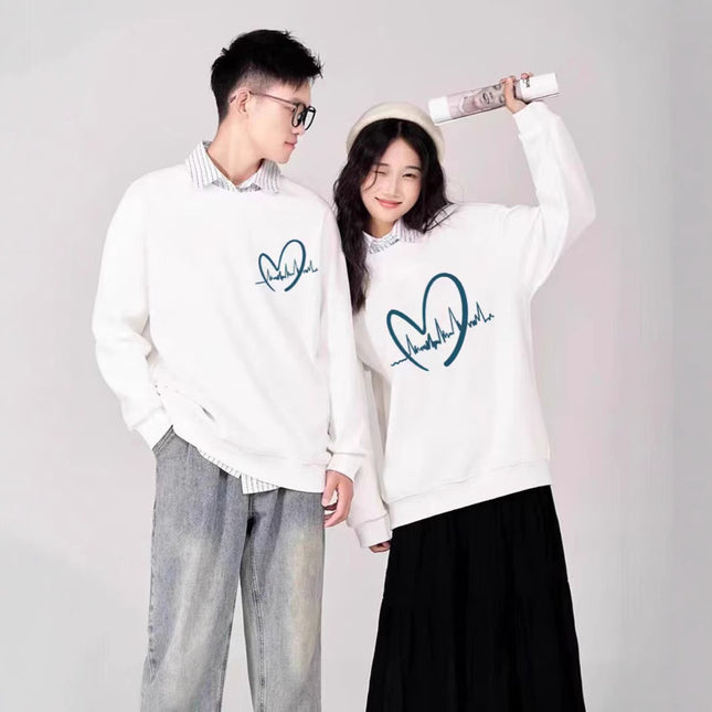 High-end Men's and Women's Long-sleeved Ins Style Top Special Couple Clothing Autumn and Winter fleece-lined Round Neck Sweat Fashion Brand Class Clothes