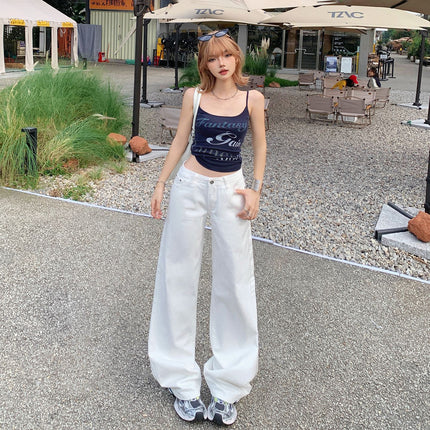 Raccoon House # American Retro Low-Waist Hot Girl White Jeans for Women 2025 Early Autumn New Loose Slimming Straight Pants