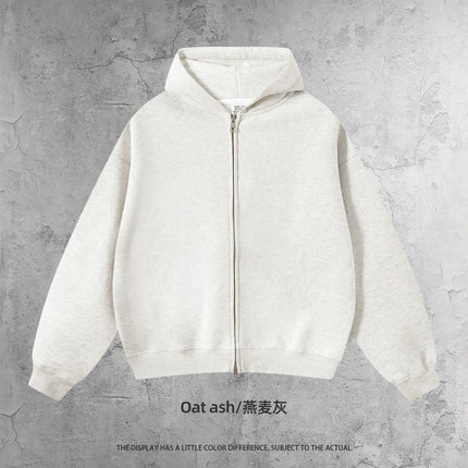 Cai Xiang Island Men's Clothing | European and American Style Heavyweight Boxy Short Wide Fleece Hooded Sweatshirt Set Men's Zip-Up Hoodie Set