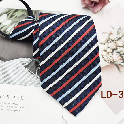 Factory In-Stock Zipper Tie Men's Formal Business 8cm Lazy Tie Red Black Striped Workplace Striped Tie