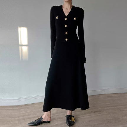 Star Same Style Red Knitted dress Women's Christmas New Year's Daily Engagement Toast Dress Black Tea Style Sweater Dress