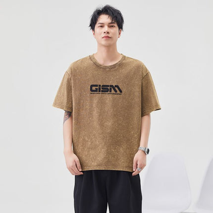 2025 Summer Heavy Letter Printed Short-Sleeved T-Shirt Men's Trendy Brand Ins Loose Casual Pure Cotton Round Neck Half-Sleeved T-Shirt