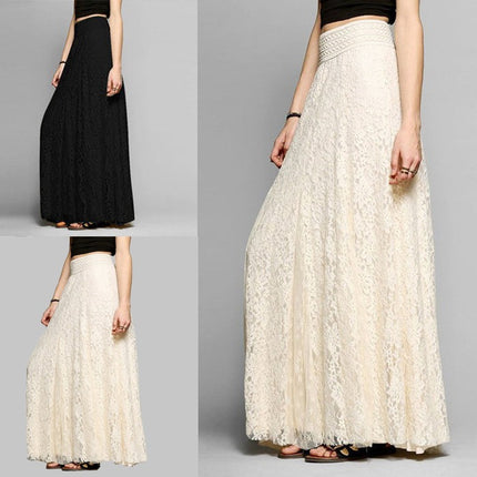 New Style High-Waisted Slimming Hollow Lace Skirt Long Floor-Length Lace Pleated Skirt