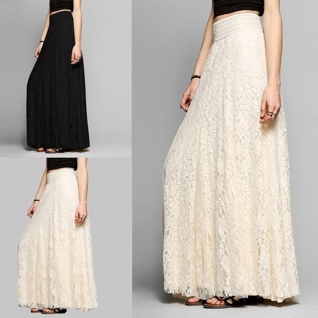 New Style High-Waisted Slimming Hollow Lace Skirt Long Floor-Length Lace Pleated Skirt