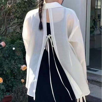 Blueberryd Back Slit Shirt Women's Summer Long-Sleeved Shirt Sun Protection Top Cardigan Outer Wear Customization