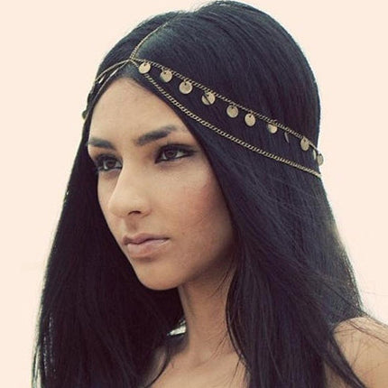 European and American new bohemian wafer layered hair chain female wedding jewelry multi-layer personalized Gypsy sequined head chain
