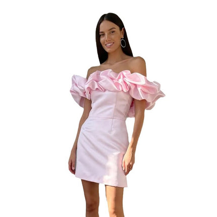 New Hot-Selling Ebay Aliexpress Pure Color Tube Top Floor Shoulder Fungus Dress