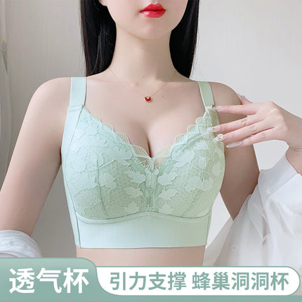 Breathable Hole Cup Large Size Full Cup Sexy Lace Intimates for Women with Big Breasts Showing Small Soft Support Anti-Sagging Thin Bra
