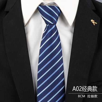 Tie Men's Forsuit Business Blue Striped Shirt Suit Hands Lazy People Zip-Free Wedding Trend