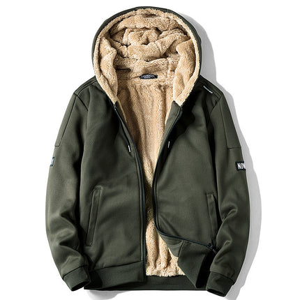 Autumn and Winter New Casual Cardigan Sweater Men's fleece-lined Hooded Men's Sweater Loose Sports Zipper Knitted Jacket