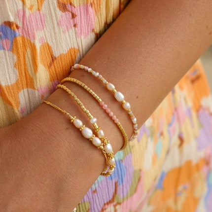 Ins Hand-Woven Natural Freshwater Pearl Bracelet Baroque Pearl Beaded Ring Set Color-Preserving Jewelry for Women