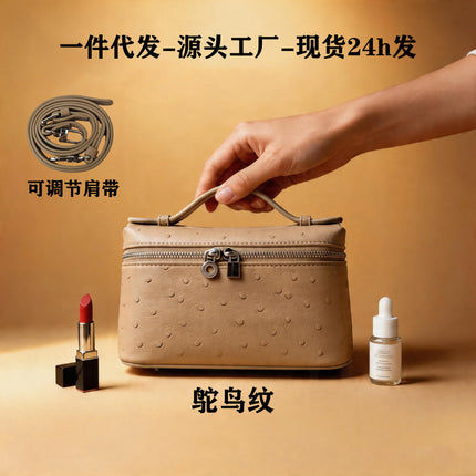 2025 New Cosmetic Bag Cross-Border Fashion Lp19 Lunch Box Bag Second Generation Ostrich Leather Handbag Crossbody Bag for Women