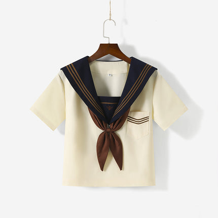 Manufacturer Supplies Jk Uniform Yellow Three-Piece Sailor Suit Short-Sleeve Tea Feather Spring and Autumn Long-Sleeve Pleated Skirt Set