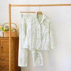 Flannel green rhyme green lapel women's long set ll / M