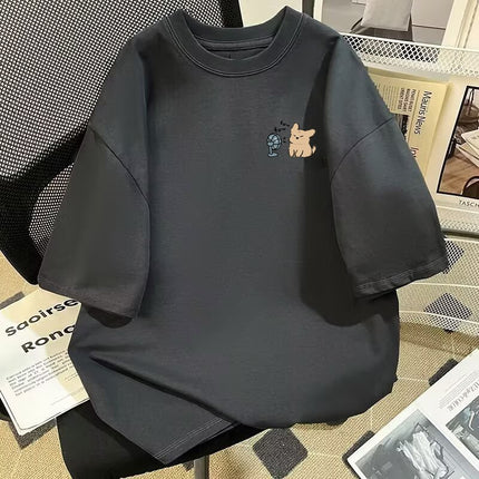100% Pure Cotton Heavyweight Round Neck T-Shirt Top 2025 Summer New Fat mm Plus Size Couple Wear Short-Sleeved T-Shirt Bottoming Shirt