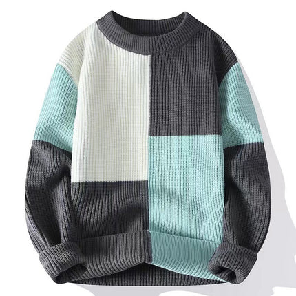 Autumn and Winter New Sweater Contrast Color Round Neck Long Sleeve Knitted Sweater plus size Loose Casual Trendy Foreign Trade Sweater