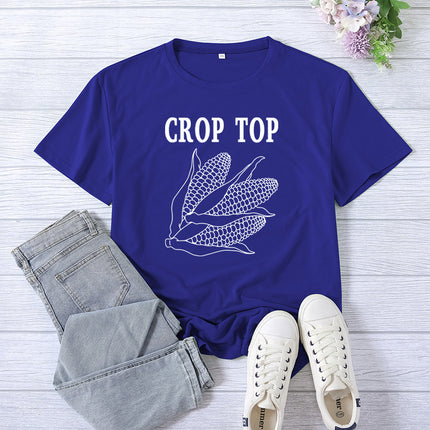 Cross-border Foreign Trade Amazon Crop Top Printed Short-sleeved Women's Summer Casual Loose Round Neck Casual All-match