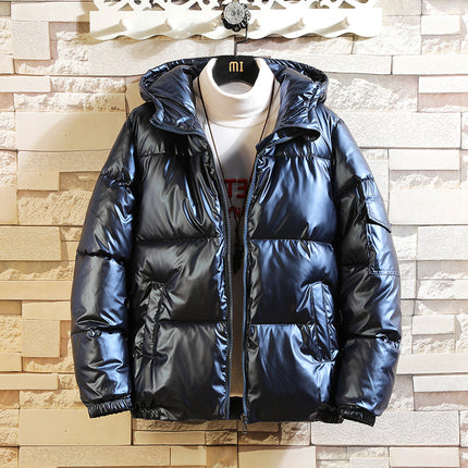 Cross-Border Hooded down Cotton Coat, Thickened Winter Puffer Jacket, Fashionable and Trendy Warm Glossy Cotton Coat, Cold-Proof
