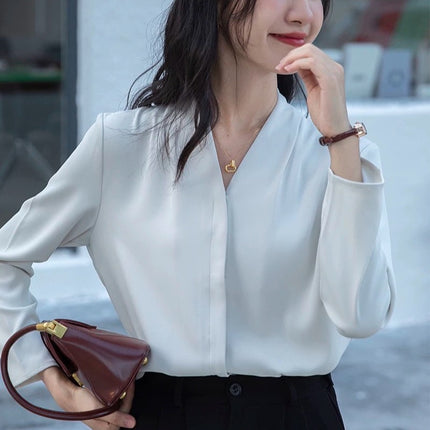 V-Neck Simple Design Shirt, Versatile Commuting Smart Personality Top, Korean Style Shirt