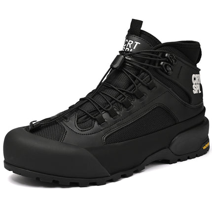 New Men's Stretch Knitted Fabric Leather Lace-Up Sneakers Versatile Thick-Soled Casual Shoes Running Shoes Hiking Shoes