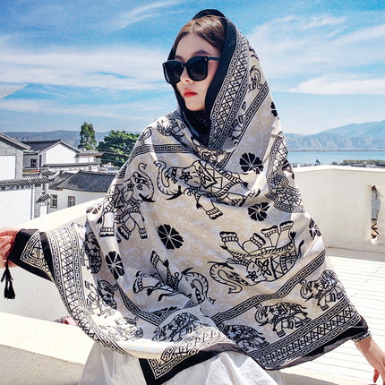 Ethnic Style Scarf, Sun Protection Shawl for Women, Yunnan Qinghai Grassland Travel Wear Silk Scarf, Seaside Beach Towel, Thin Style